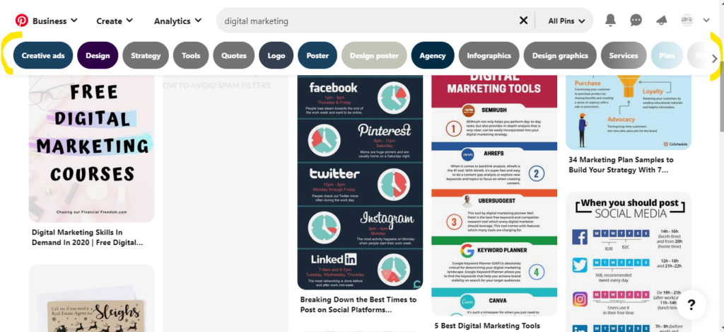 Pinterest search pins digital marketing
