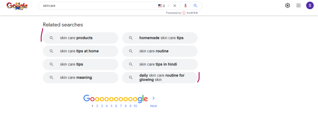 skincare keyword market research on Google related searches