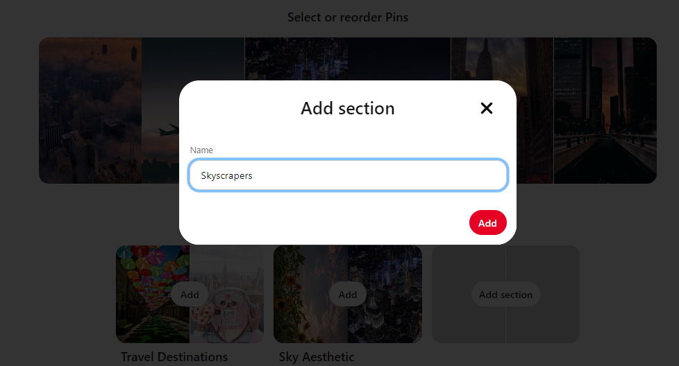 how to make pinterest board sections step 2