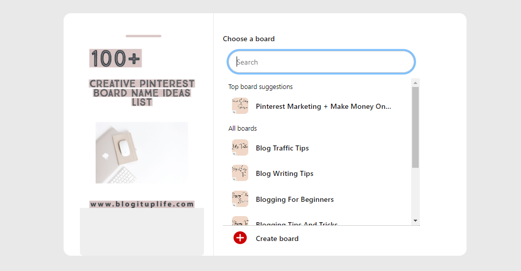 choose a pinterest board