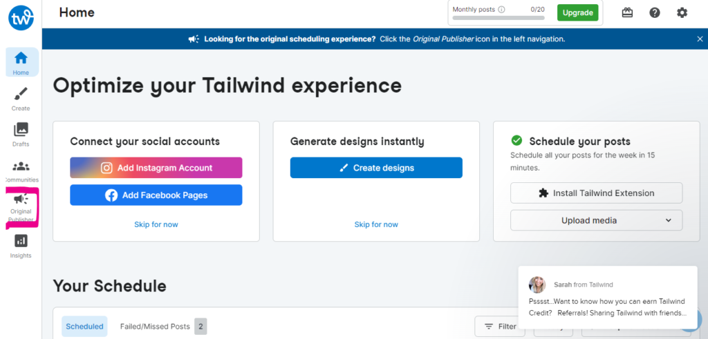 Tailwind home page to add pin