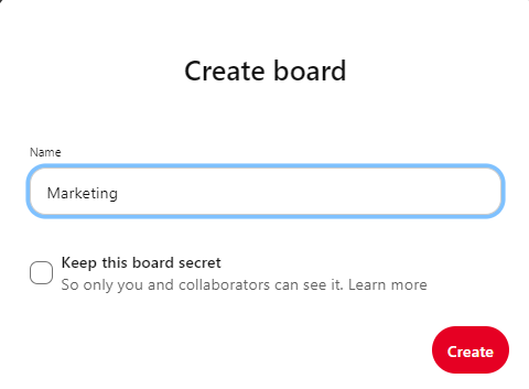 step 3 creating a board on Pinterest