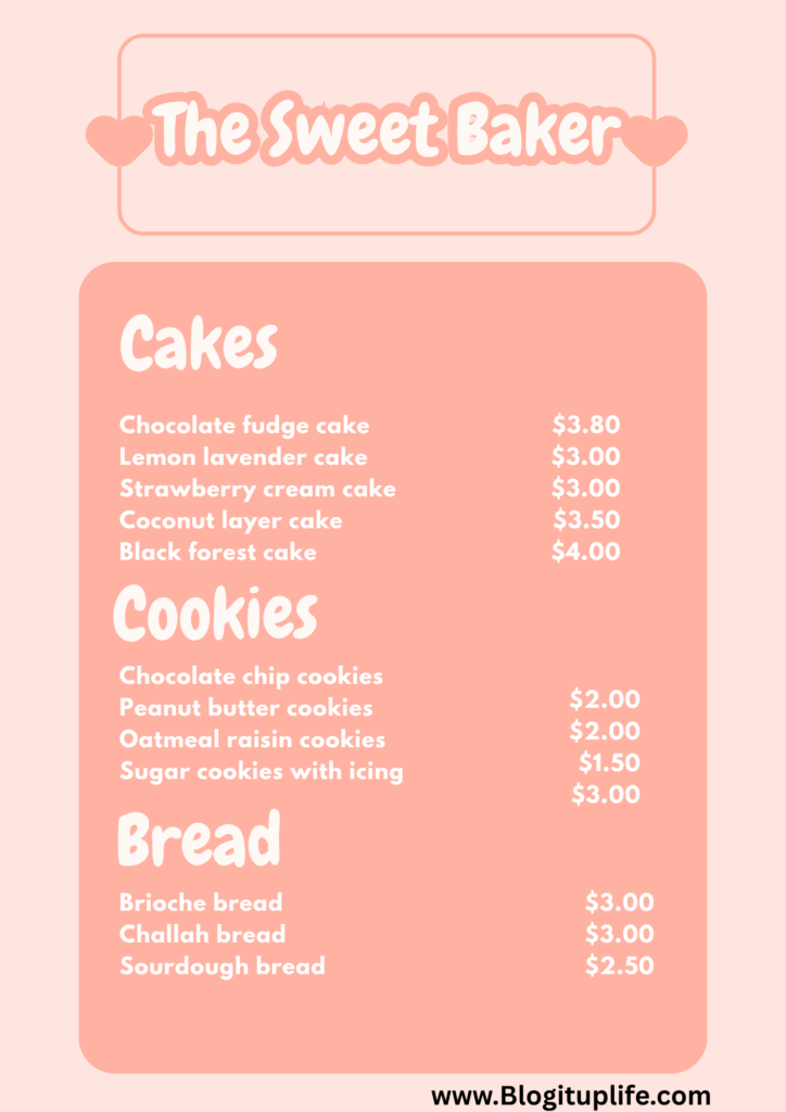 home bakery menu template 