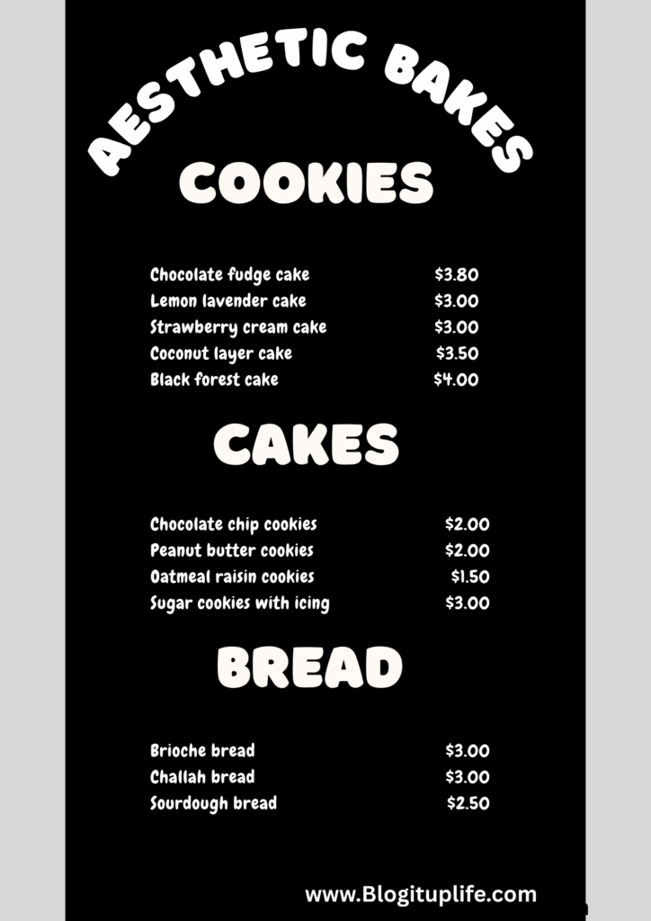 home bakery menu template ideas