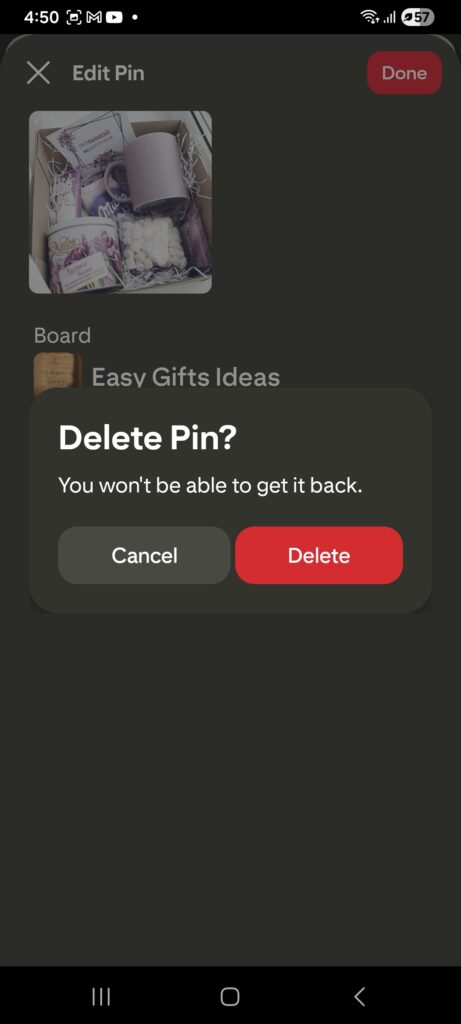 confirm to delete this pin