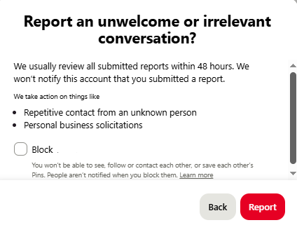 report messages on Pinterest