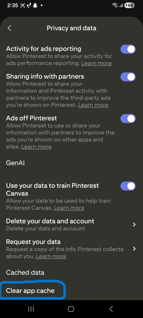 delete pinterest browsing history step 3
